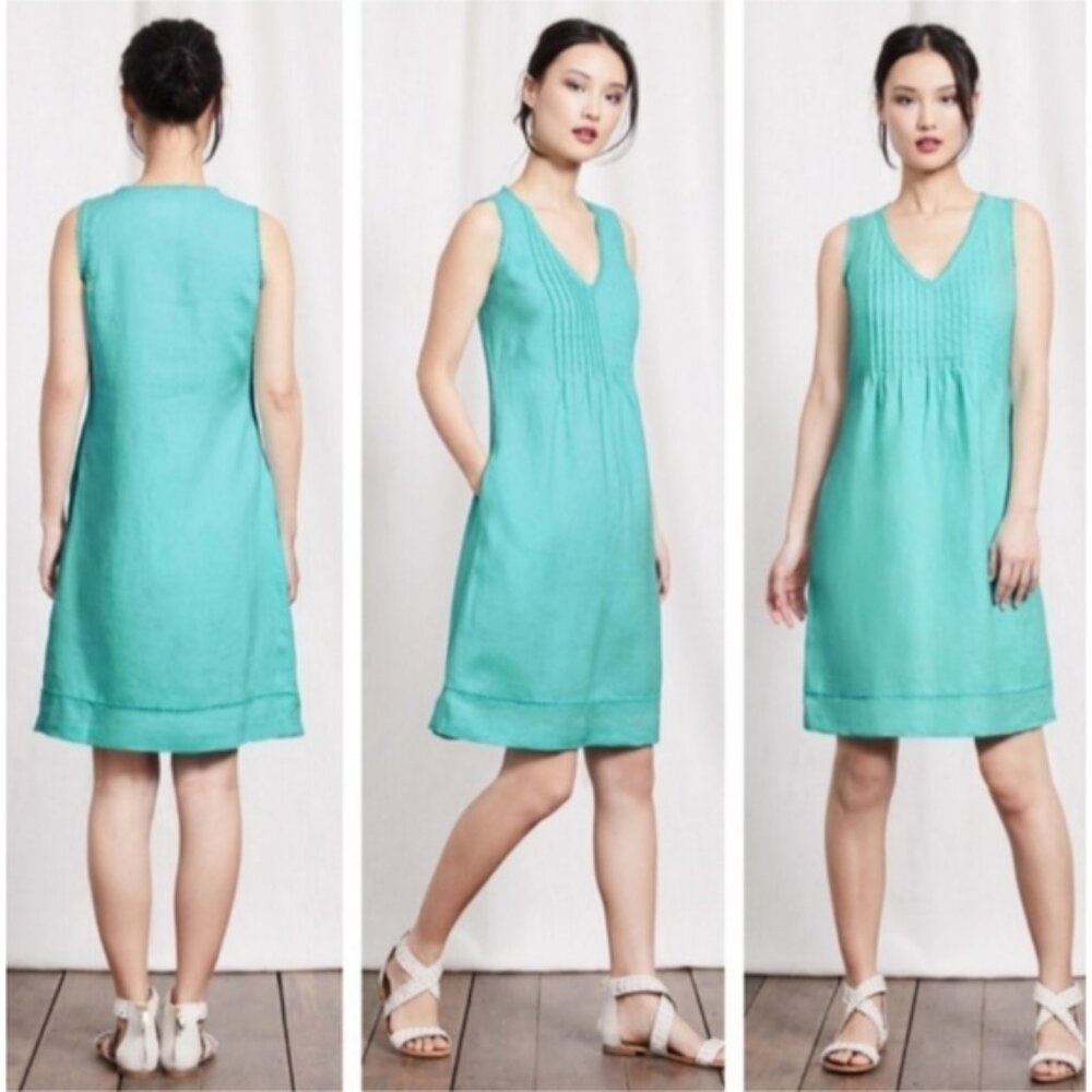 Boden Aqua Turquoise Sleeveless 100% Linen Shift Dress